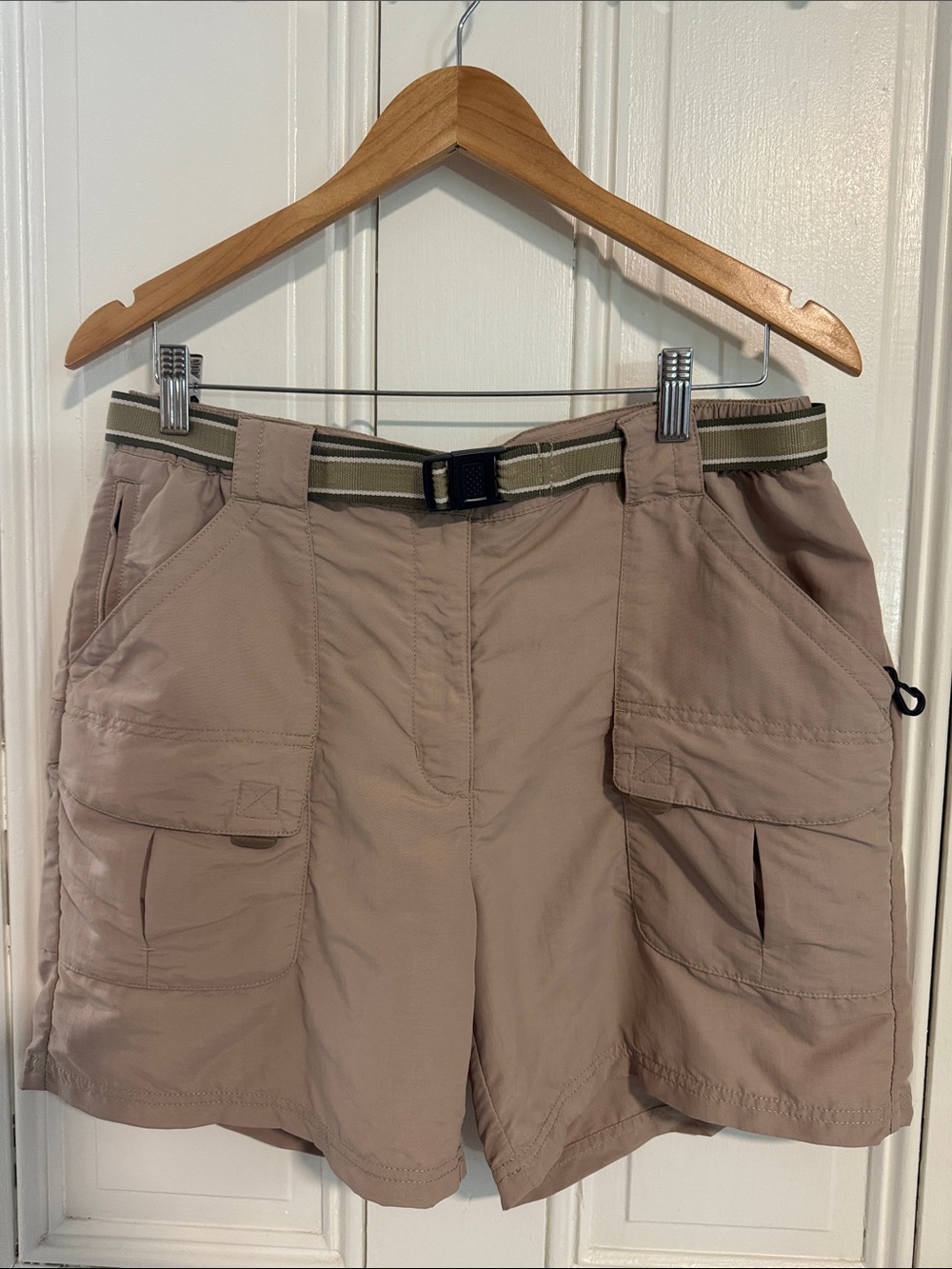 L.L. Bean Taupe Women's Cargo Shorts with Striped Utility Belt